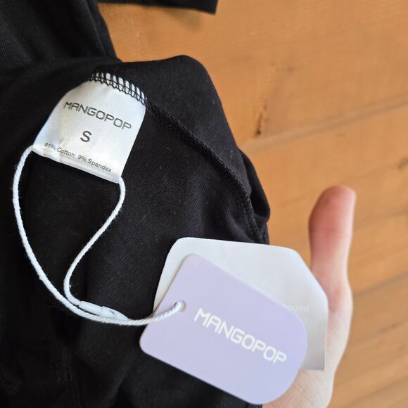 Mangopop Puff Ruched Sleeve Mock Neck Black Bodysuit NWT Small Top Blouse Shirt - Picture 4 of 5